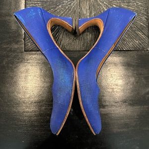 Fluevog Big Presence Desmond Discontinued Cobalt Leather Canvas-Look